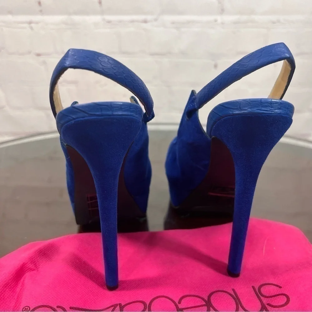 ShoeDazzle microsuede cobalt blue sling back platform pumps in size 6 EUC